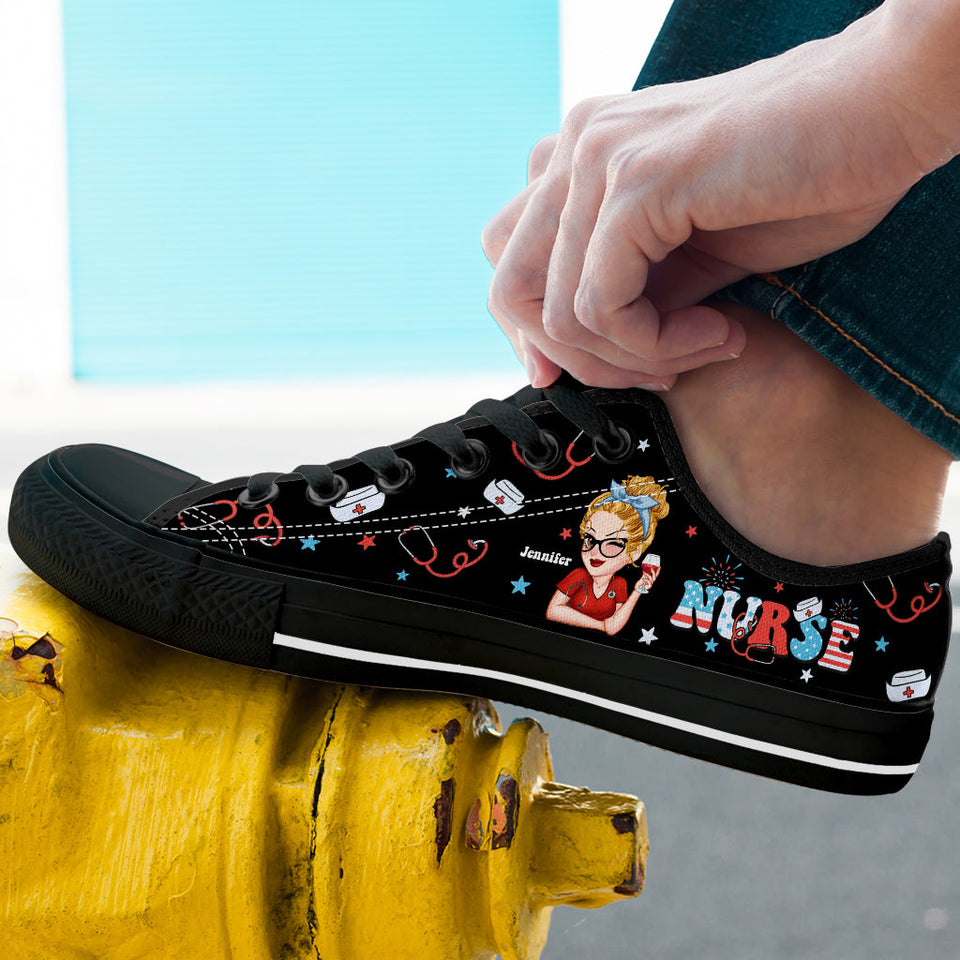 Nurse Life 4th Of July - Personalized Nurse Low Top Shoes