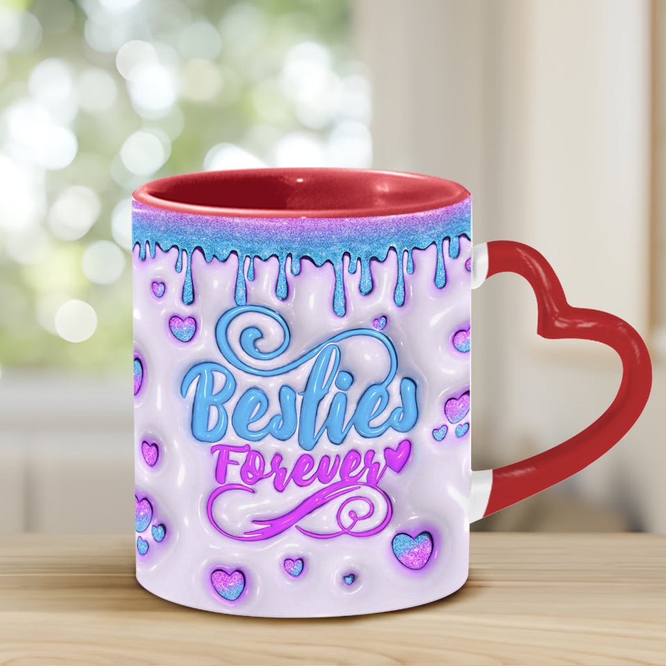 Besties Forever Beautiful Birth Month Flower - Personalized Bestie Heart Handle Mug