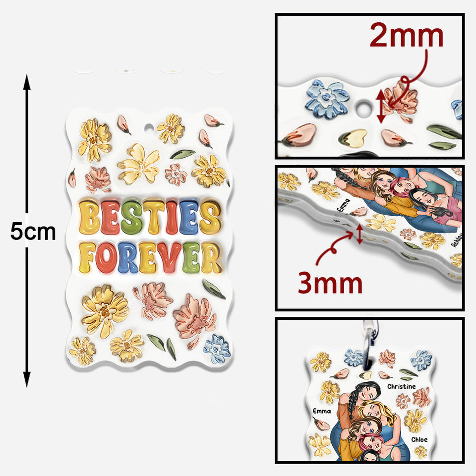 Besties Forever Floral Style - Personalized Bestie Keychain