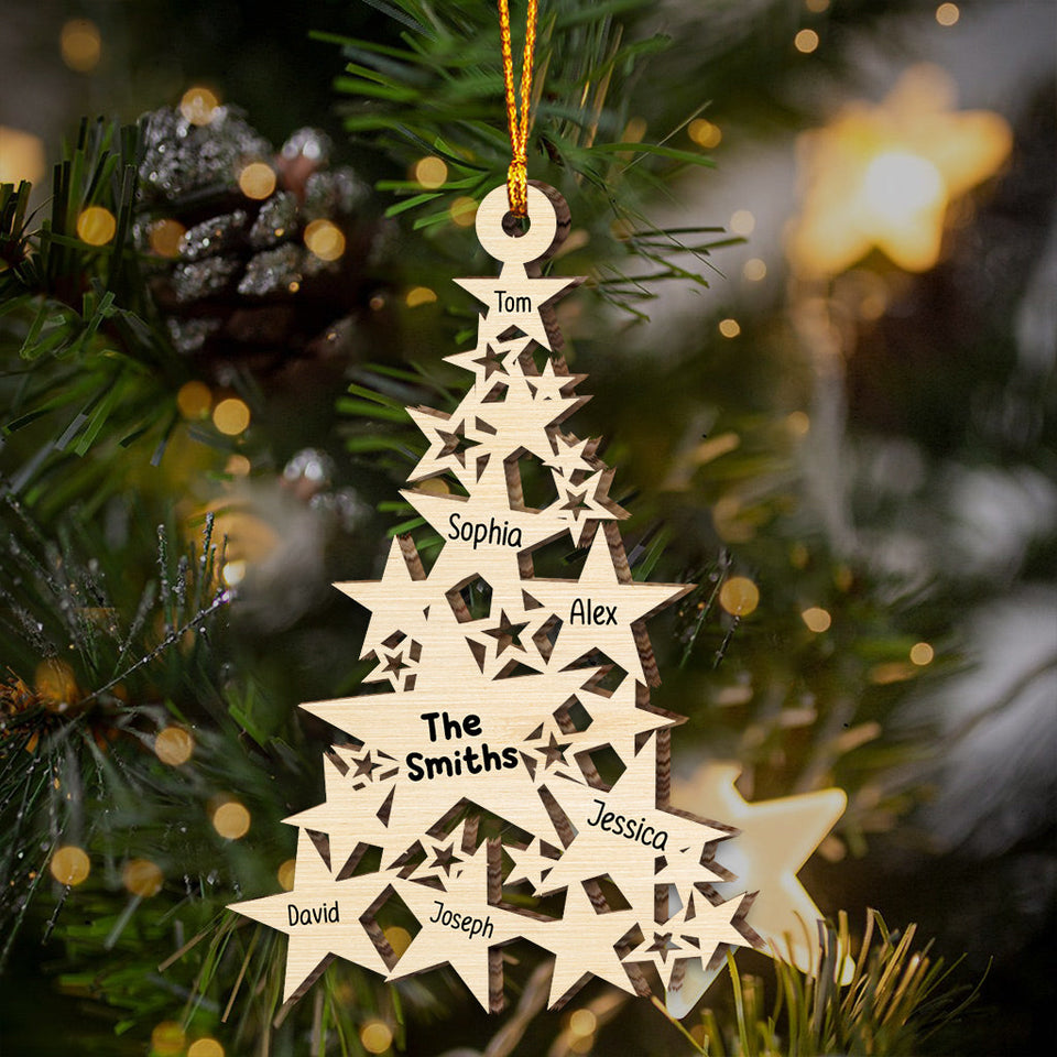 Star Christmas Tree Family Custom Names - Personalized Family Ornament