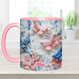 Pink And Blue Butterflies - Personalized Butterfly Accent Mug
