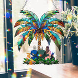 Family Under The Palm Tree - Personalized Family Window Hanging Suncatcher Ornament