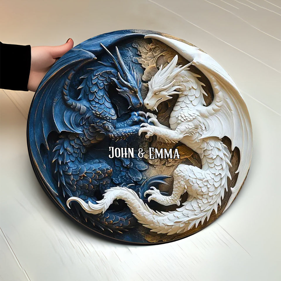 Love Dragons - Personalized Dragon Round Wood Sign