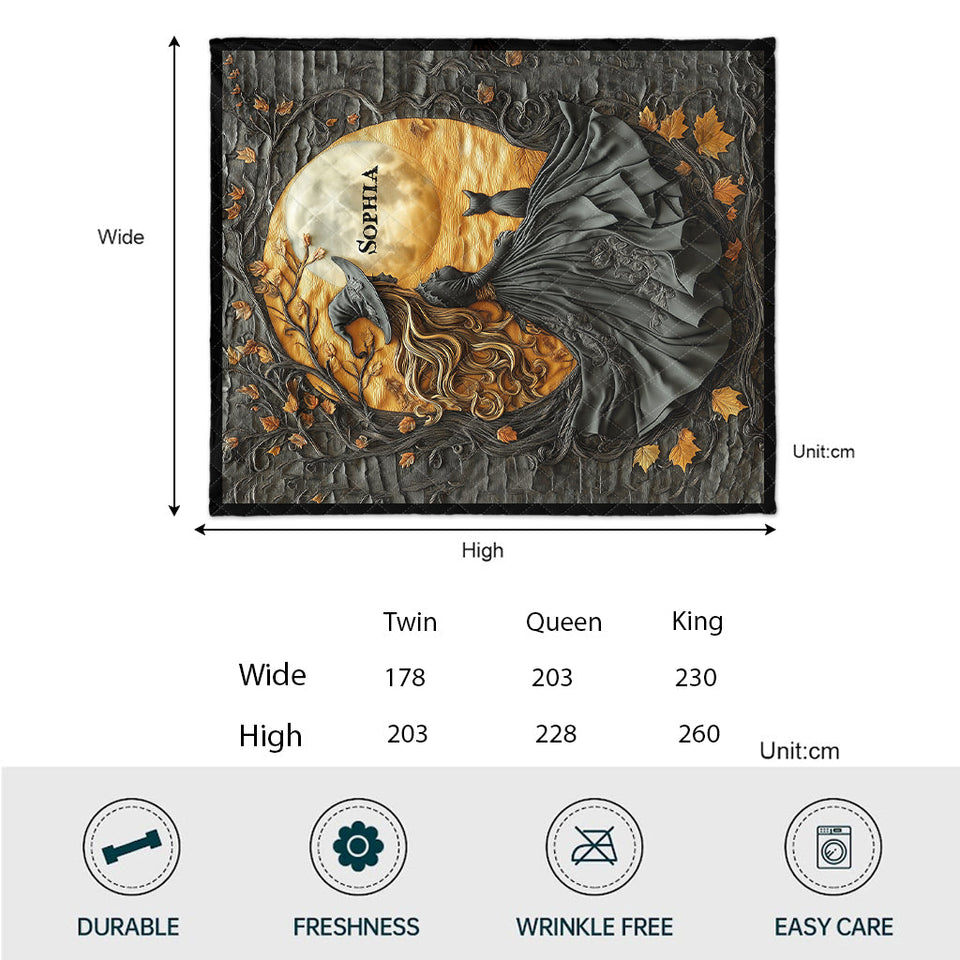 Beautiful Witch & Her Black Cat - Personalized Witch Quilt