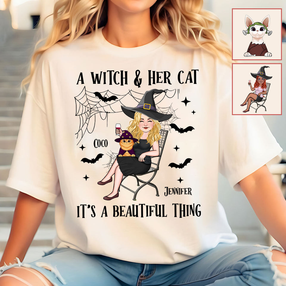 A Witch And Her Cat - Personalized Witch T-shirt And Hoodie