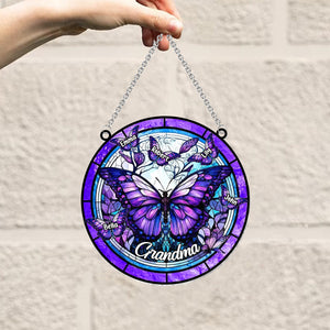 Grandma Butterflies - Personalized Grandma Window Hanging Suncatcher Ornament
