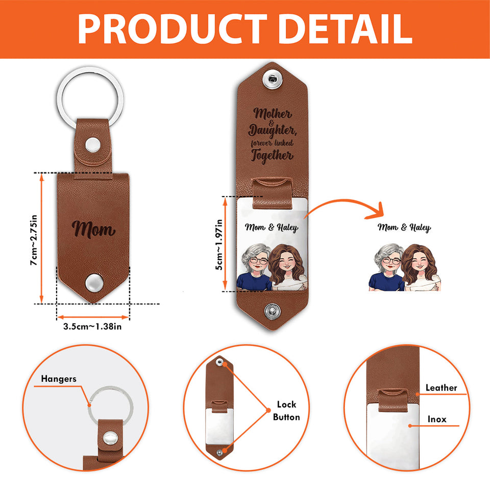 Mother And Daughter And Son Forever Linked Together - Personalized Mother Leather Photo Keychain