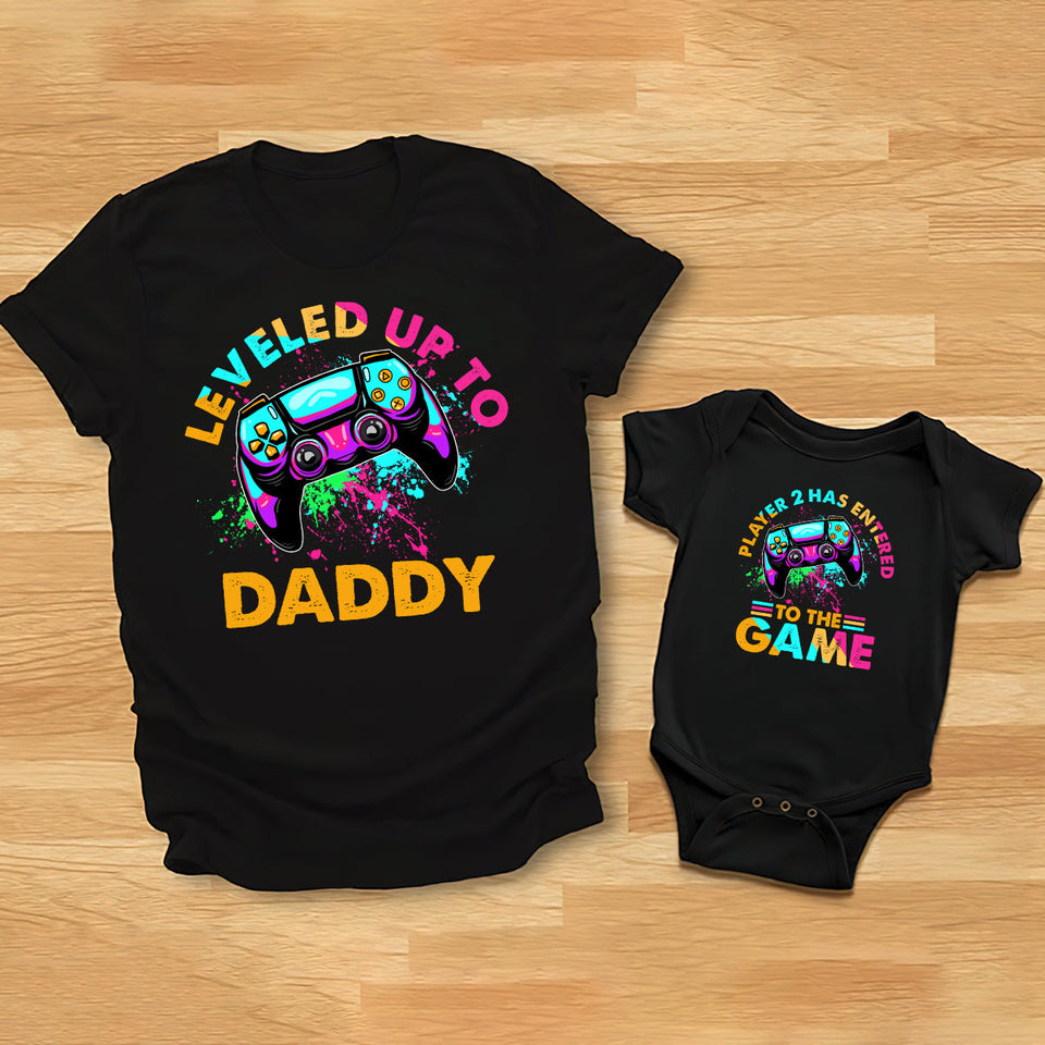Level Up To Dad Grandpa... - Personalized Video Game T-shirt And Baby Onesie