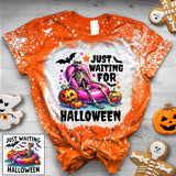 Just Waiting For Halloween - Personalized Skull Bleached T-Shirt