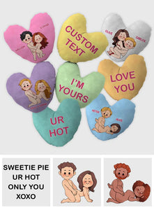 Conversation Hearts Candy Hearts - Personalized Couple Shaped Pillow