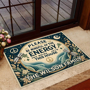 Please Be Mindful Of The Energy - Personalized Hippie Doormat