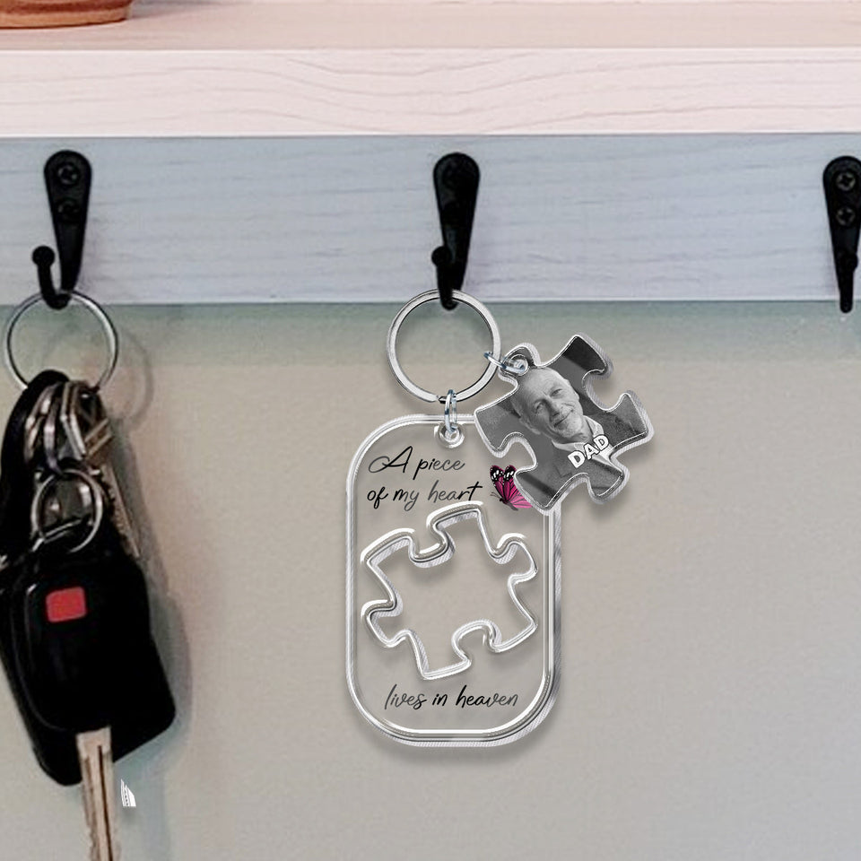 Un morceau de mon cœur vit au ciel - Porte-clés commémoratif personnalisé avec breloques