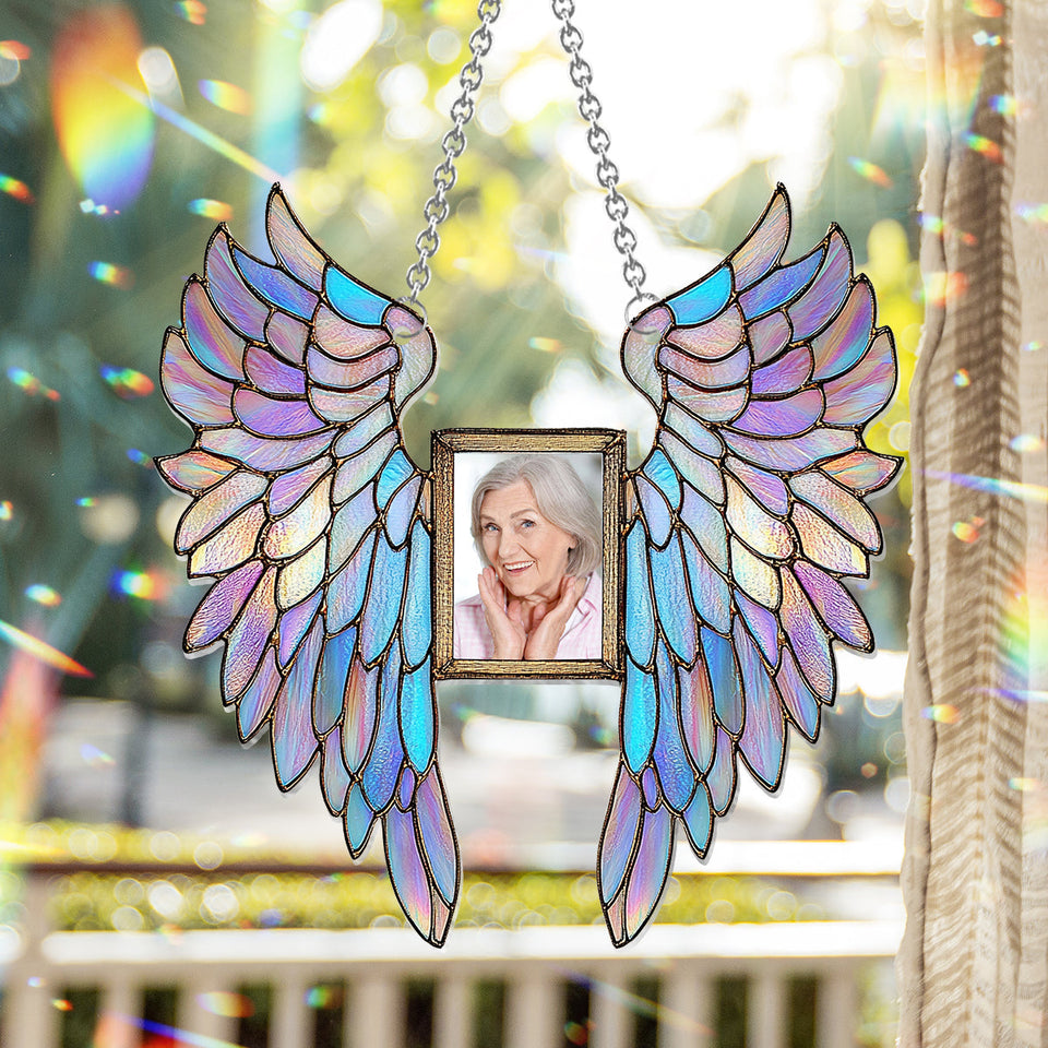 Ailes d'ange colorées - Ornement commémoratif personnalisé à suspendre à la fenêtre, attrape-soleil 