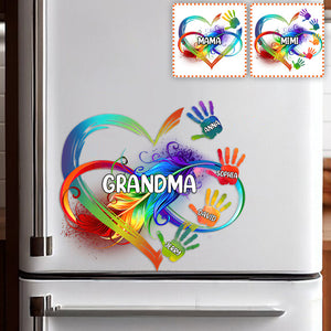 Grandma Colorful Heart Infinite Feather Hands - Personalized Grandma Decal Die Cut