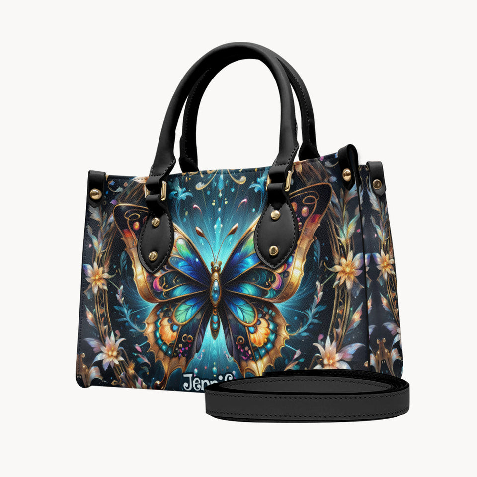 Stunning Gold Metallic Butterfly - Personalized Butterfly Leather Handbag