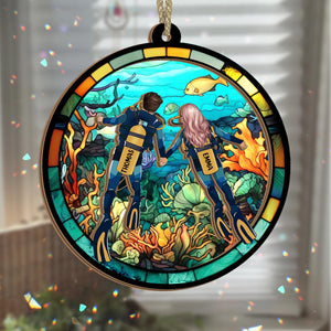 You & Me And The Sea - Personalized Scuba Diving 2 Layered Window Hanging Suncatcher