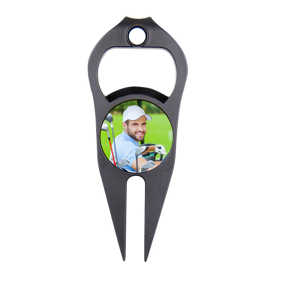 Funny Photo Ball Marker Multipurpose Bottle Opener - Golf gift for dad, him, boyfriend, husband, grandpa - Personalized Golf Fork Ball Marker