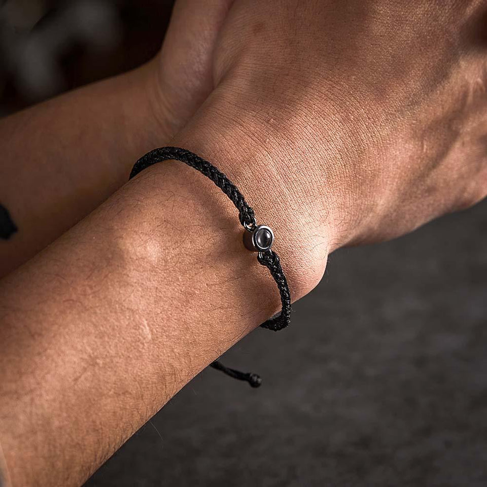 Personalized Braided Black Rope Photo Projection Charm