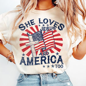 Independence Day T Shirt, Christian T Shirt, 4th of July Shirt, She Loves Jesus And America Too T Shirt, Retro America T Shirt, Usa T Shirt, USA Flag T-shirt & Hoodie
