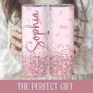 Breast Cancer Gifts, Breast Cancer Tumbler - Personalized Breast Cancer Awareness Skinny Tumbler 0924