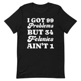 I Got 99 Problems But 34 Felonies Ain't 1, Funny Donald Trump T-Shirt, Gu1lty Verdict Convicted Felon Trump T Shirt T-shirt & Hoodie