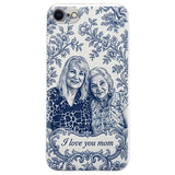 Mother Gift Idea, Blue Toile De Jouy Pattern - Personalized Mother 3D Embossed Leather Phone Case