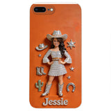 Cowgirl Spirit - Personalized Cowgirl 3D Embossed Leather Phone Case