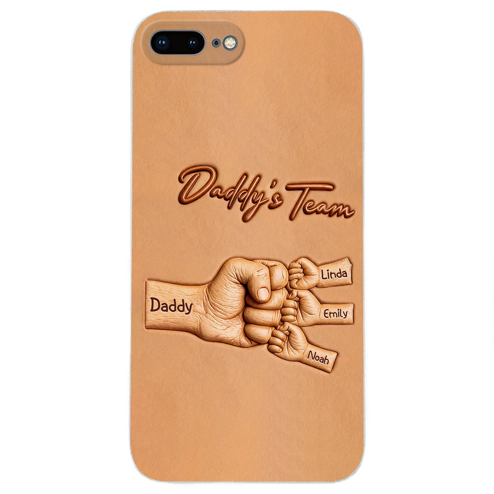 Daddy's Team - Personalized Father 3D Embossed Leather Phone Case