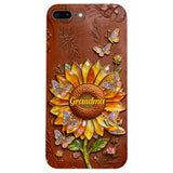 Grandma Sunflower - Personalized Grandma 3D Embossed Leather Phone Case