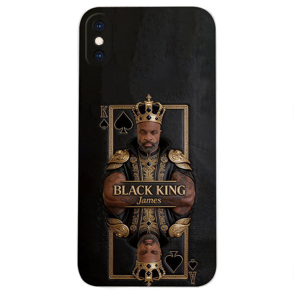 Black King - Personalized African American 3D Embossed Leather Phone Case