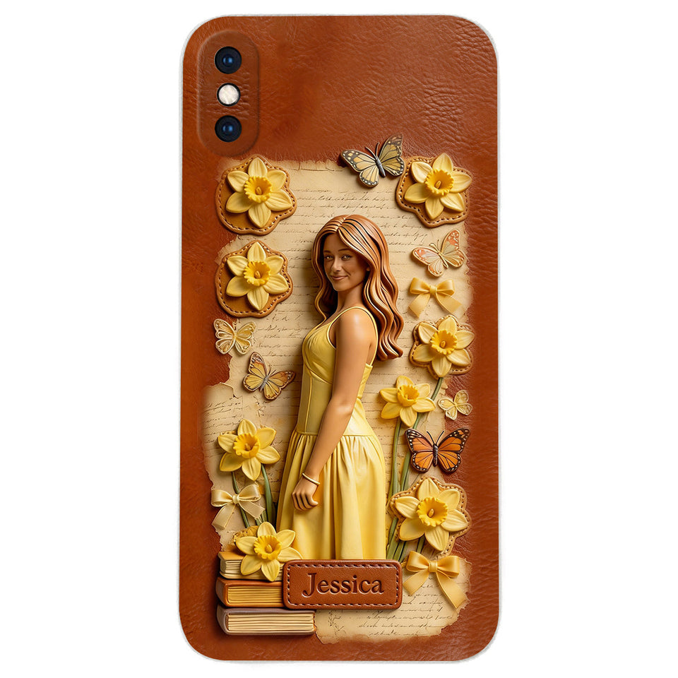 Custom Any Photo Unique Birth Flower - Personalized Self Love Leather Phone Case