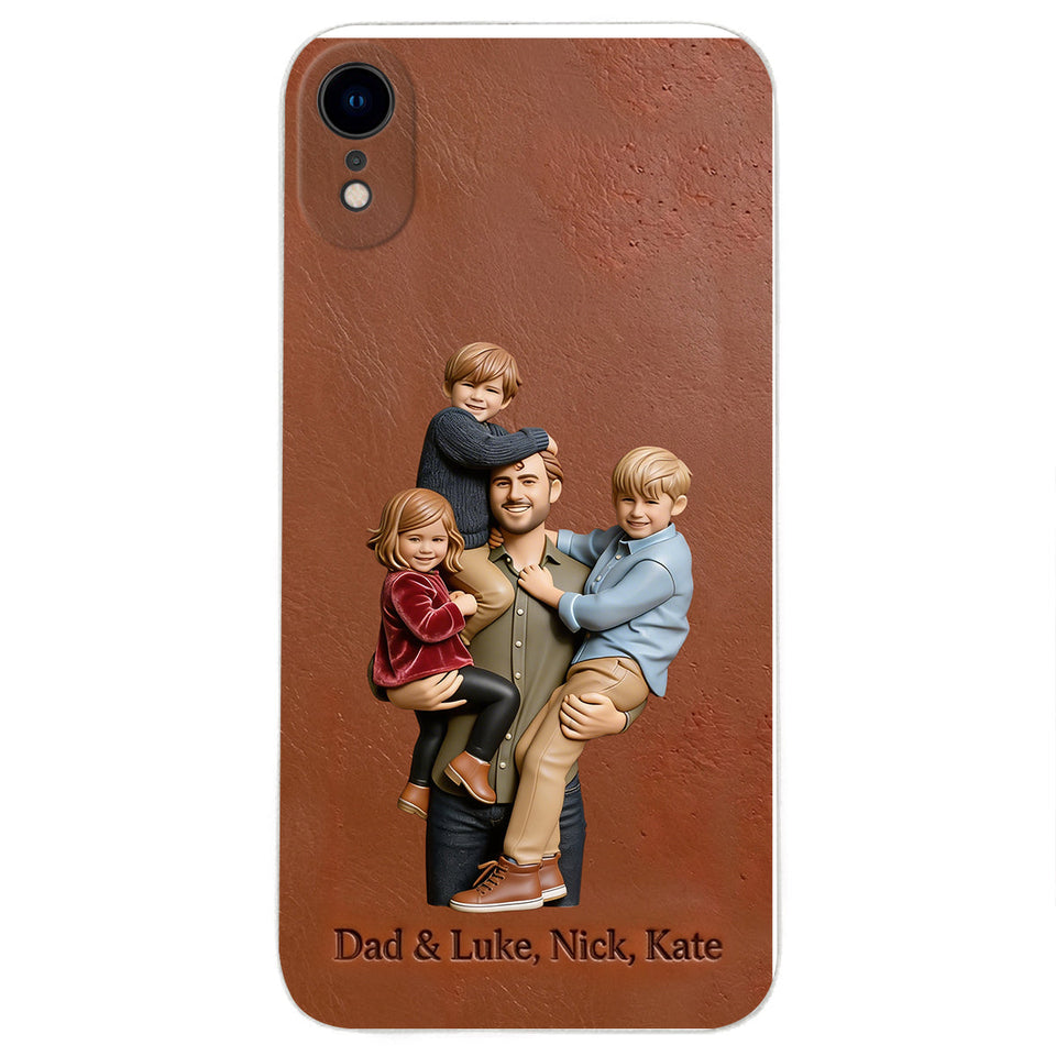 Best Dad Ever - Personalized Father 3D Embossed Leather Phone Case