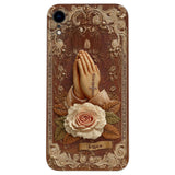 Praying Hands With Roses - Personalized Christian Leather Phone Case