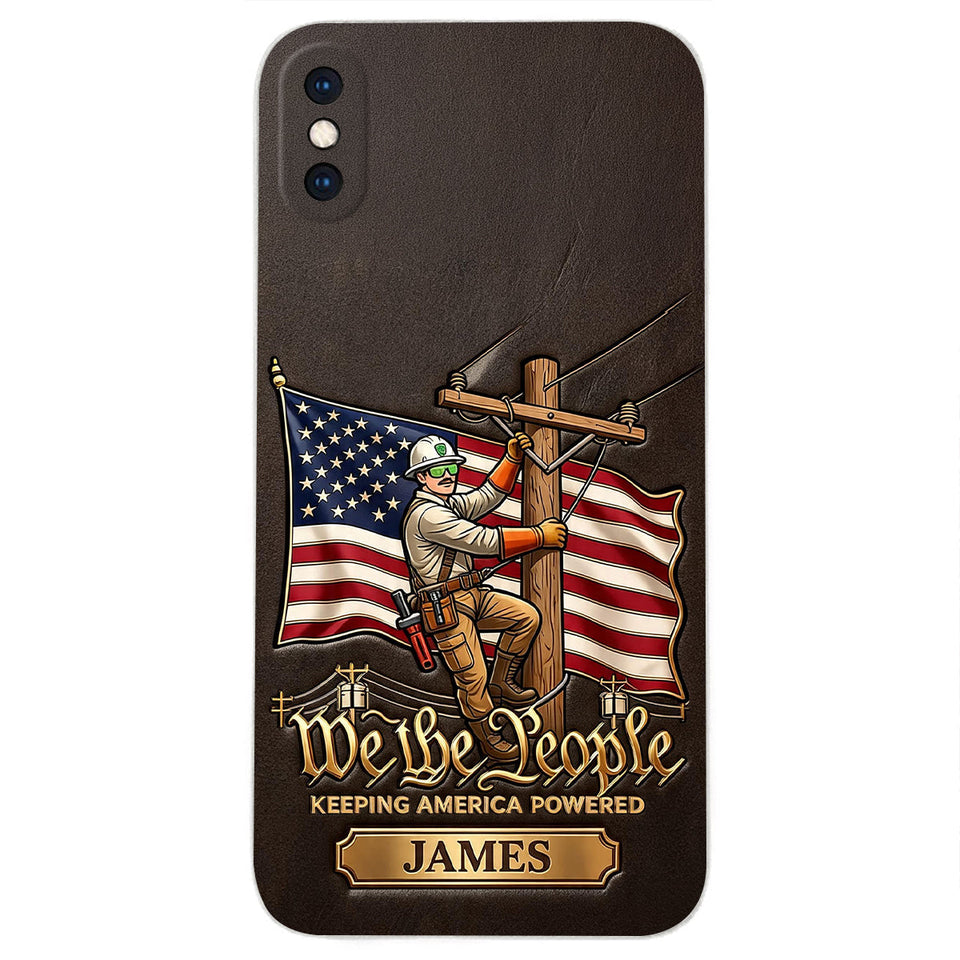 We The People - Personalized Lineman 3D Embossed Leather Phone Case