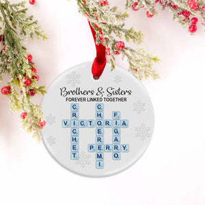 Brothers & Sisters Forever Linked Together, Sea Glass Name Puzzle - Personalized Family Ceramic Circle Ornament