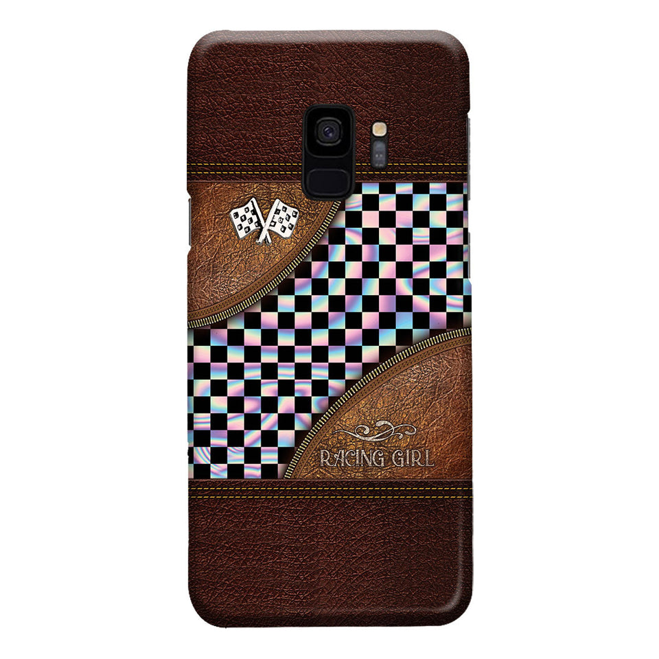 Racing Girl Leather Pattern Print Phone Case