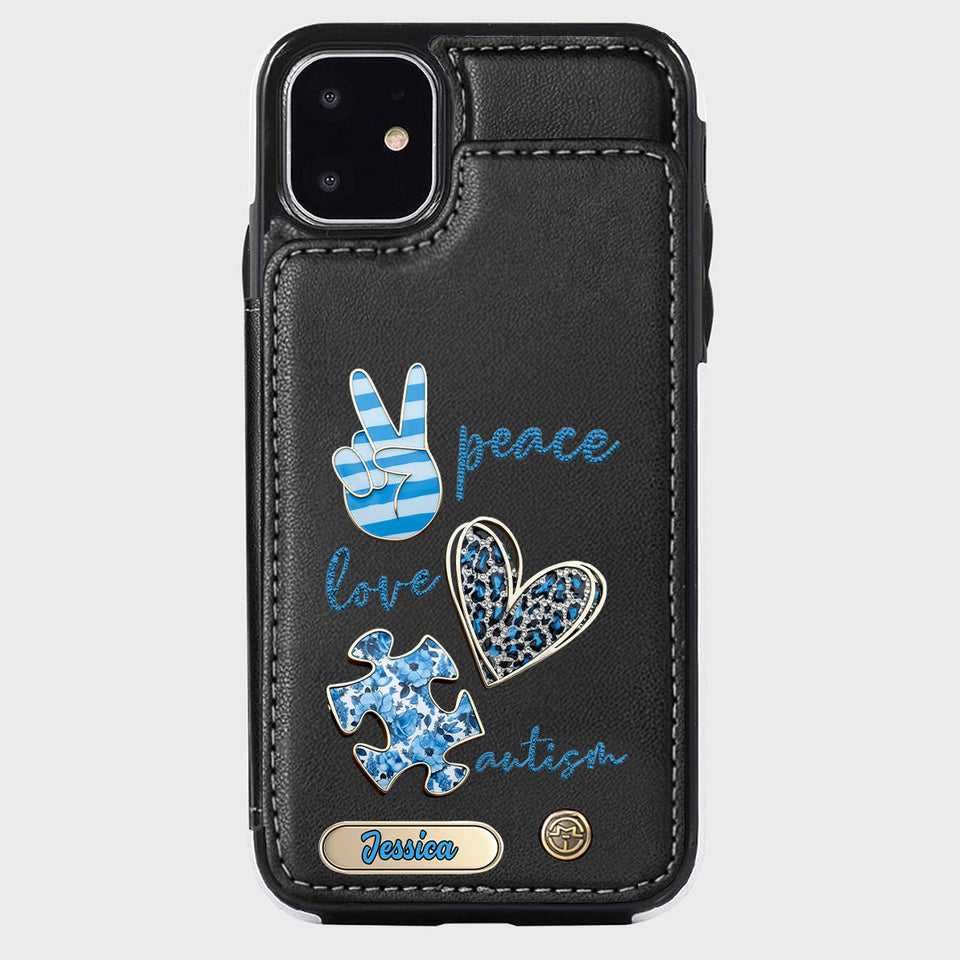 Sensibilisation à l'autisme - Étui portefeuille personnalisé pour téléphone portable