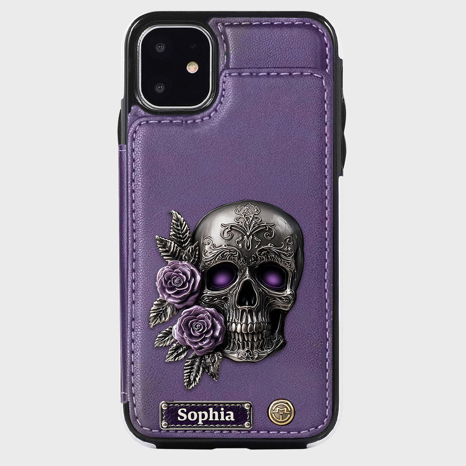 Skull And Roses - Personalized Skull Wallet Phone Case