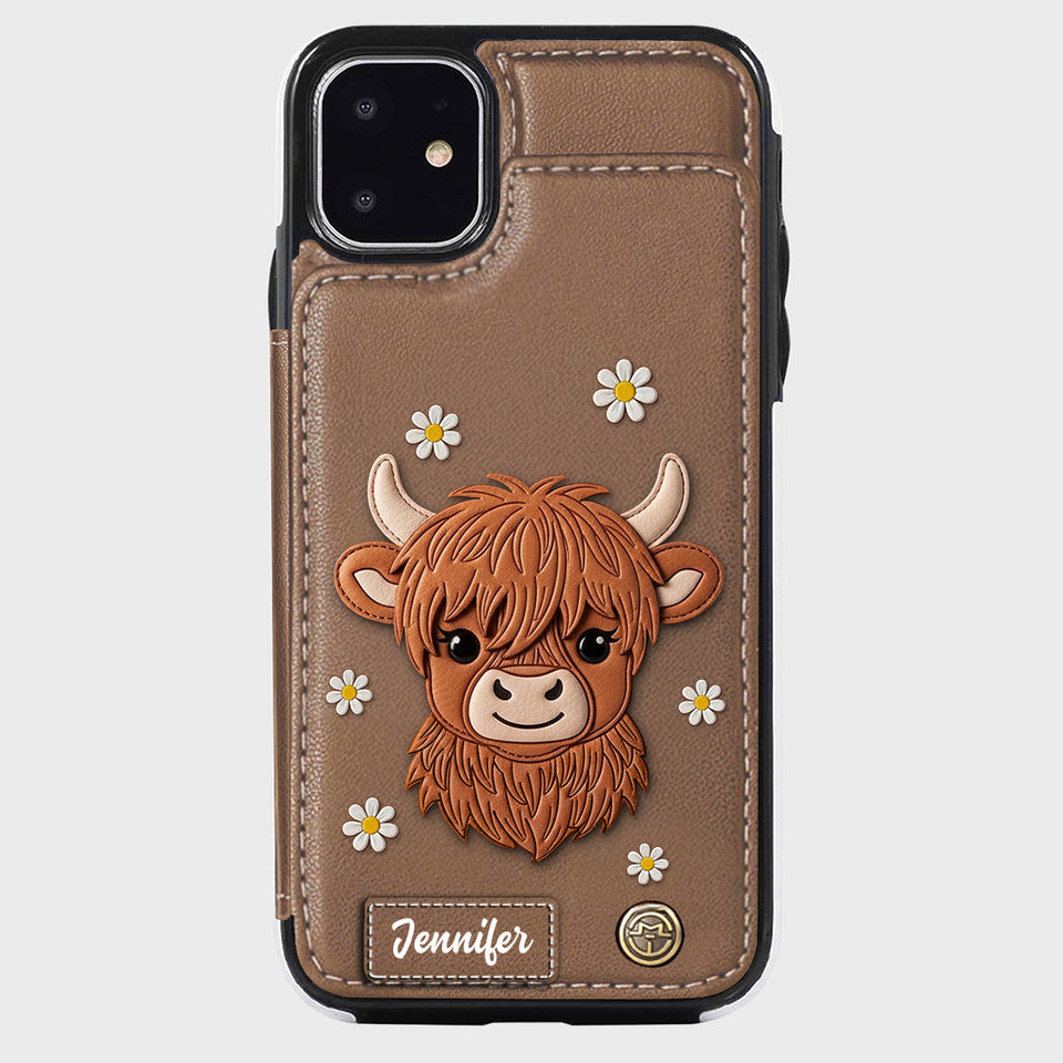 Adorable Highland Cow - Personalized Highland Cow Wallet Phone Case