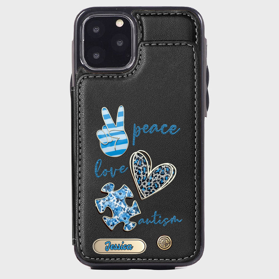 Sensibilisation à l'autisme - Étui portefeuille personnalisé pour téléphone portable