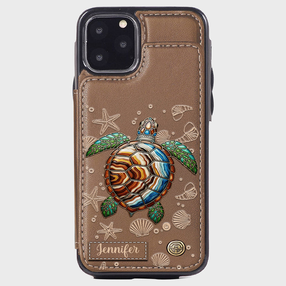 Turtle And The Sea - Personalized Turtle Wallet Phone Case