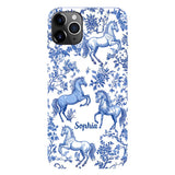 Horse Blue & White Toile de Jouy - Personalized Horse Full Print Phone Case