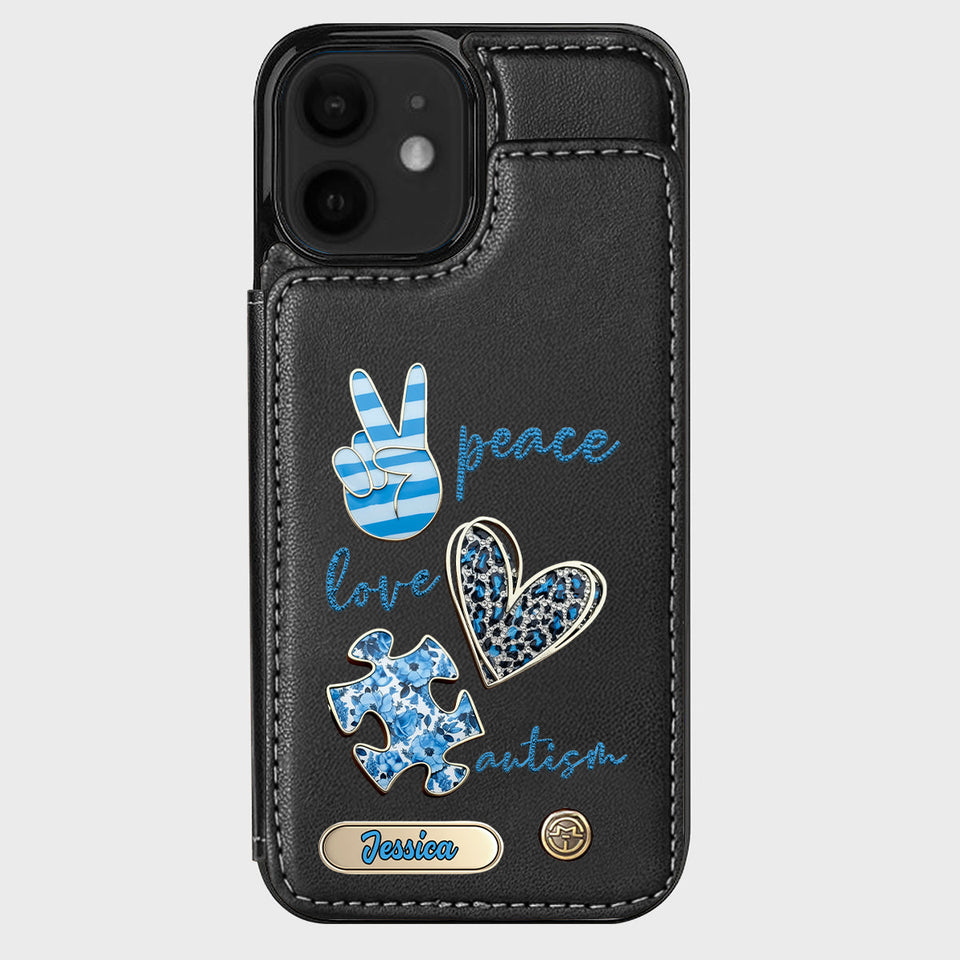 Sensibilisation à l'autisme - Étui portefeuille personnalisé pour téléphone portable