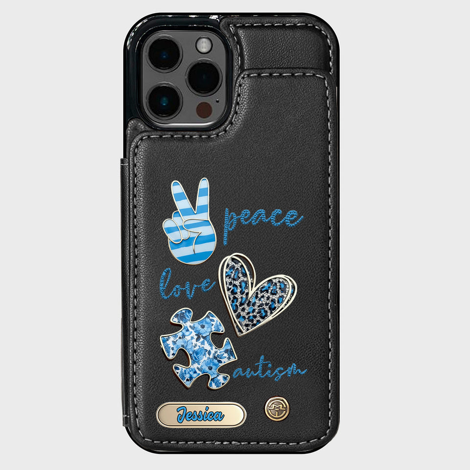 Sensibilisation à l'autisme - Étui portefeuille personnalisé pour téléphone portable