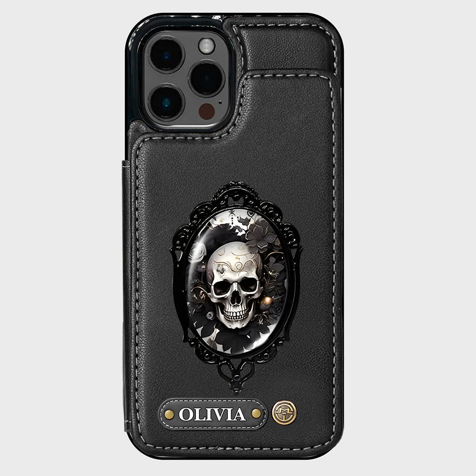 Gothic Floral Skull - Personalized Skull Wallet Phone Case