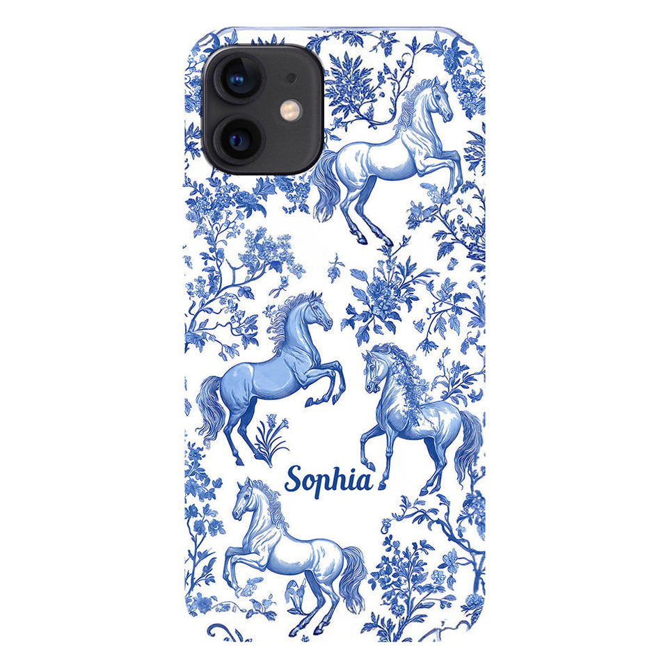 Horse Blue & White Toile de Jouy - Personalized Horse Full Print Phone Case