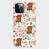 Floral Highland Cow - Personalized Highland Cow Full Print Phone Case