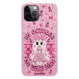 Coque de téléphone personnalisée avec un adorable fantôme et un message de sensibilisation au cancer du sein - Coque de téléphone imprimée intégralement pour la sensibilisation au cancer du sein