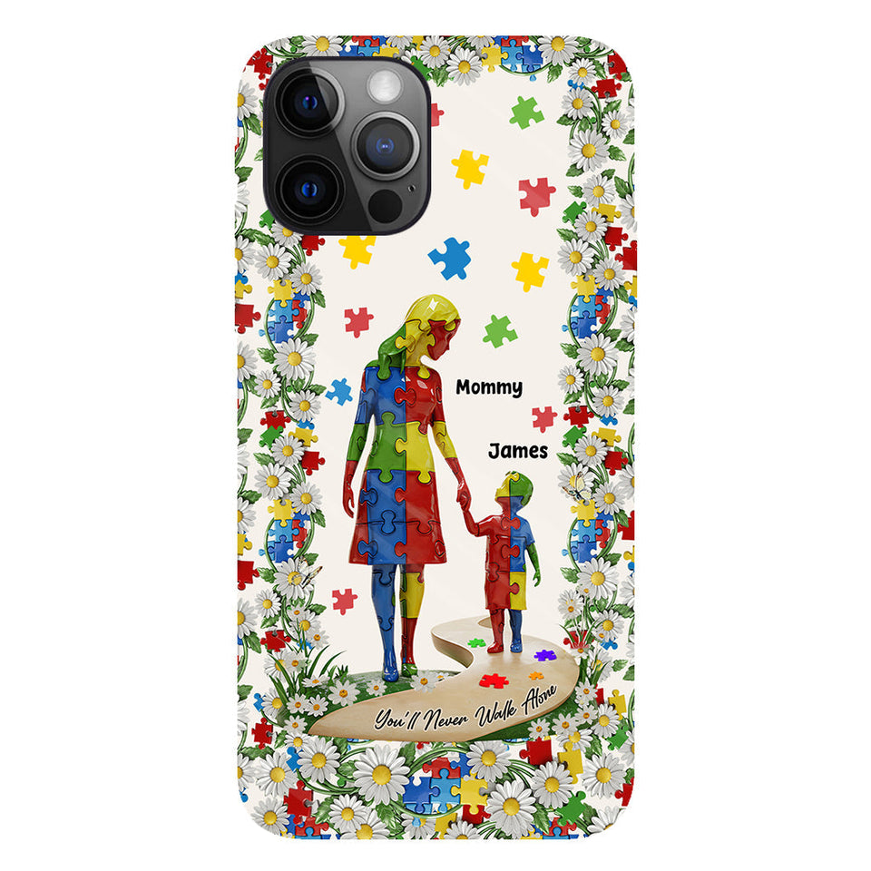 Tu ne marcheras jamais seul - Coque de téléphone personnalisée avec impression intégrale pour la sensibilisation à l'autisme
