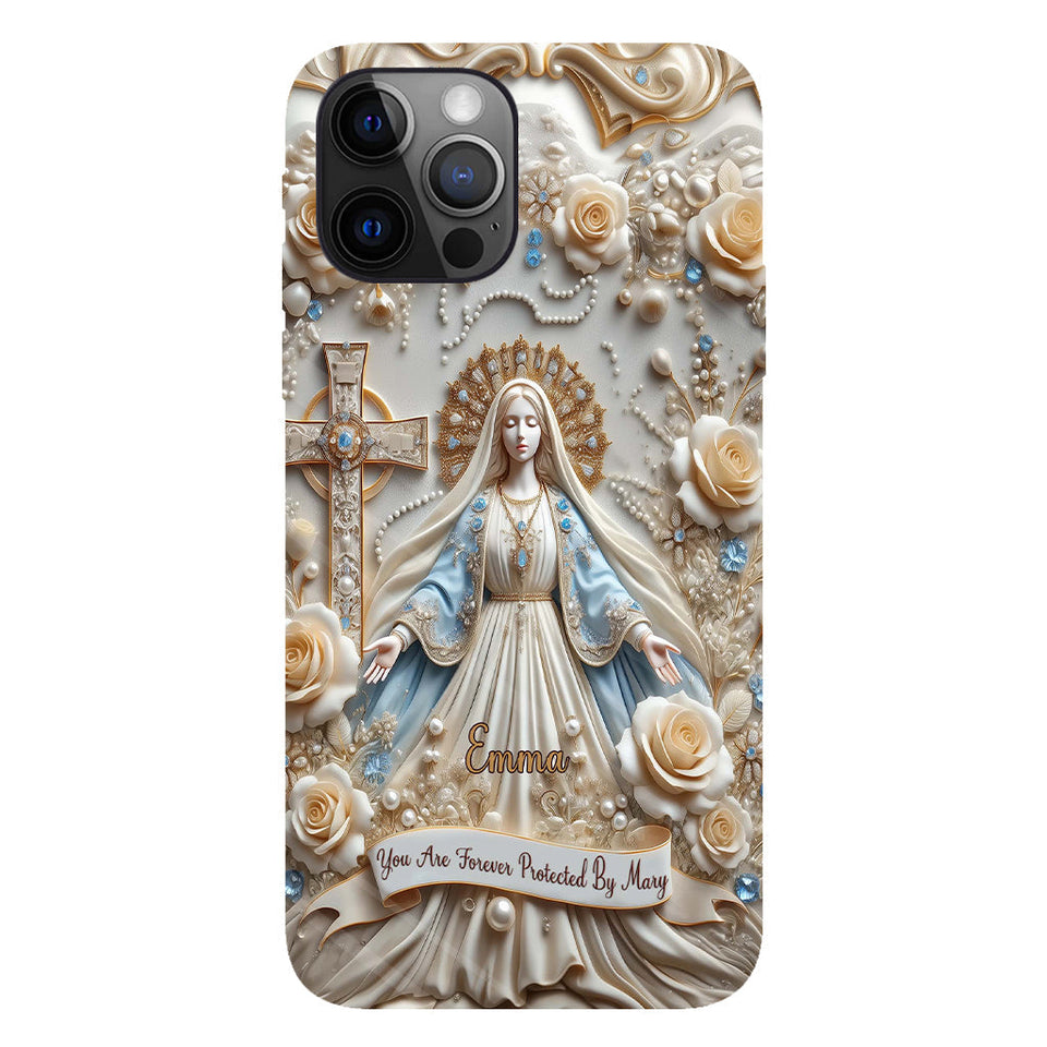 Tu es protégé(e) à jamais par Marie - Coque de téléphone personnalisée avec texte chrétien intégral